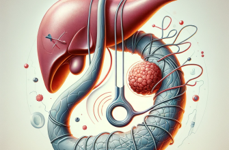 A conceptual illustration showing a stylized representation of a bile duct with a stent in place. Around the bile duct theres an abstract form repre